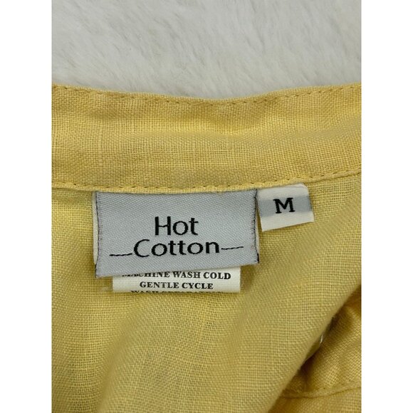 Hot Cotton Women's 100% Linen Yellow Long Sleeve Button Up Shirt Medium - Picture 3 of 14